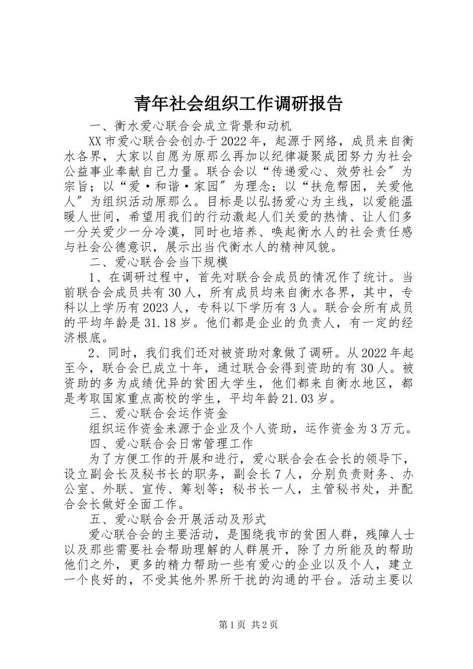 2023年青年社会组织工作调研报告.docx_第1页