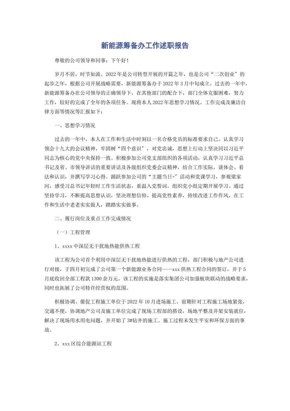 2023年新能源筹备办工作述职报告.docx_第1页