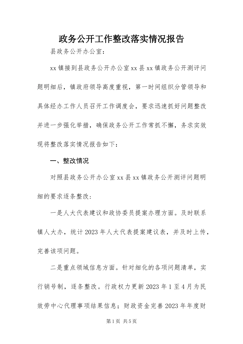 2023年政务公开工作整改落实情况报告.docx_第1页