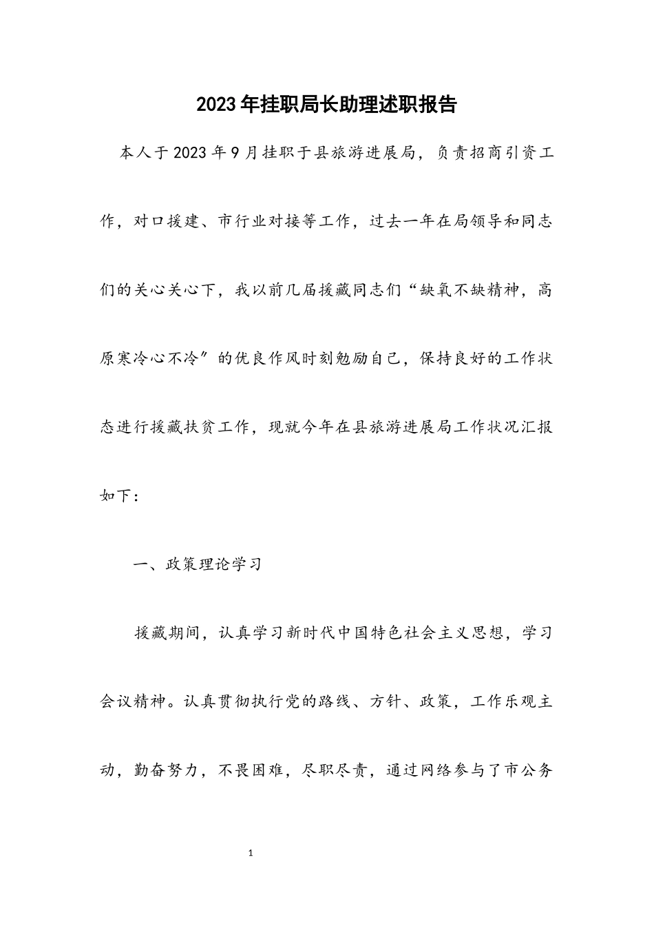 2023年挂职局长助理述职报告.docx_第1页