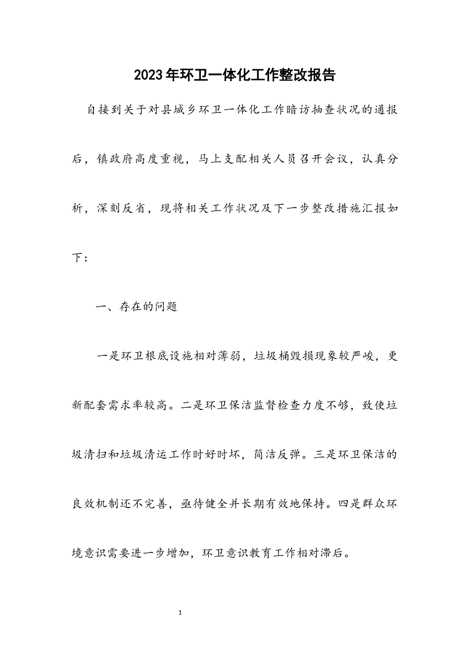2023年环卫一体化工作整改报告.docx_第1页