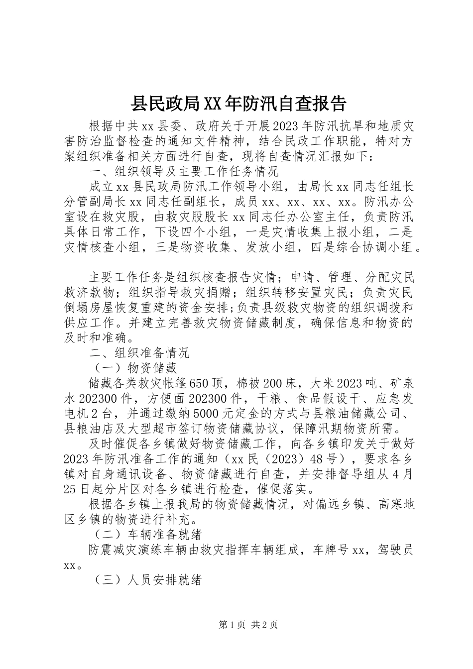 2023年县民政局防汛自查报告2.docx_第1页