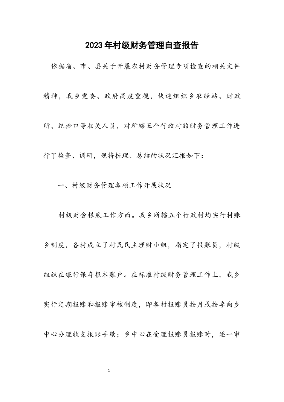 2023年村级财务管理自查报告.docx_第1页