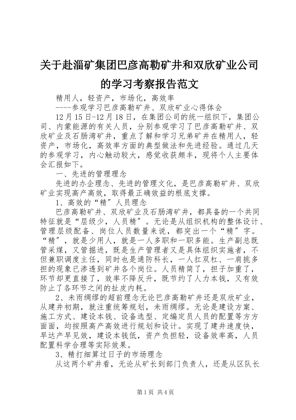 2023年赴淄矿集团巴彦高勒矿井和双欣矿业公司的学习考察报告.docx_第1页