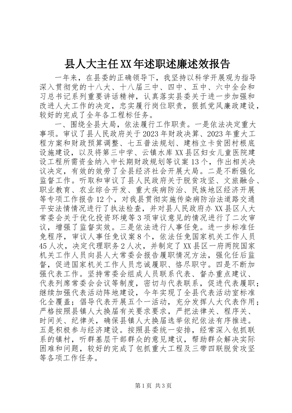 2023年县人大主任述职述廉述效报告.docx_第1页