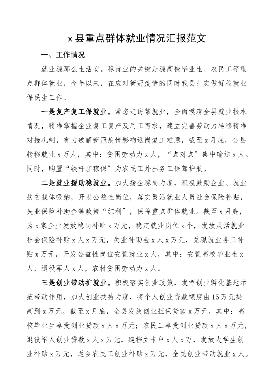 县重点群体就业情况汇报工作汇报总结报告.docx_第1页