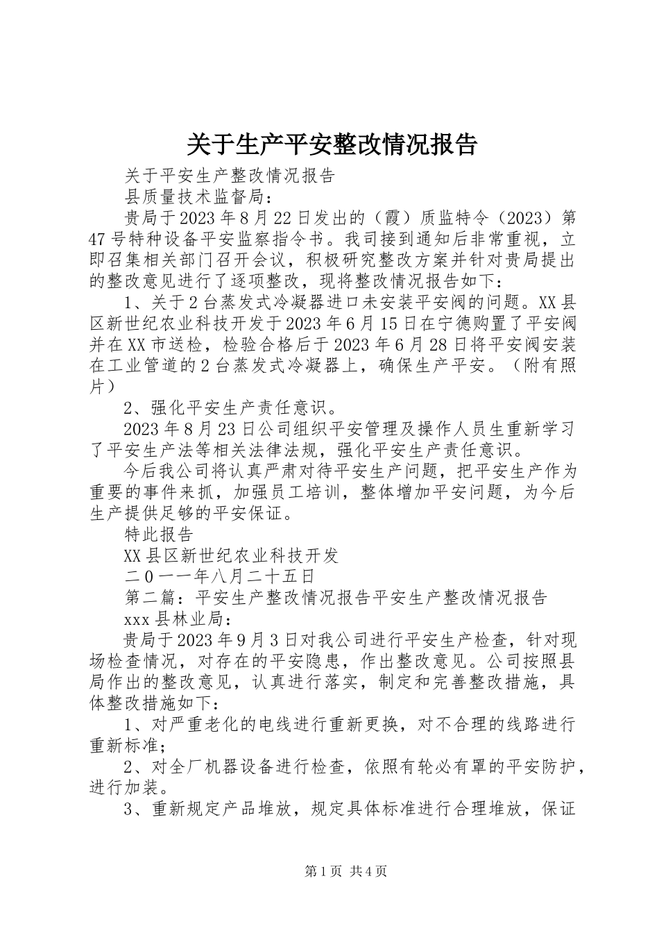 2023年生产安全整改情况报告.docx_第1页