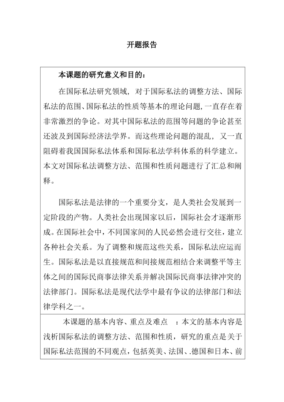 国际私法分析研究法学专业 开题报告.doc_第1页