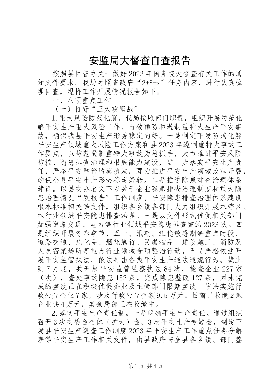 2023年安监局大督查自查报告新编.docx_第1页