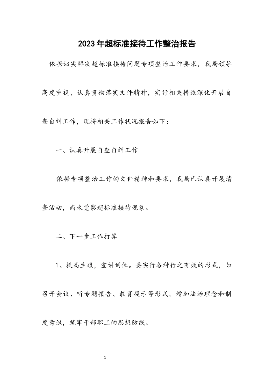 2023年超标准接待工作整治报告.docx_第1页