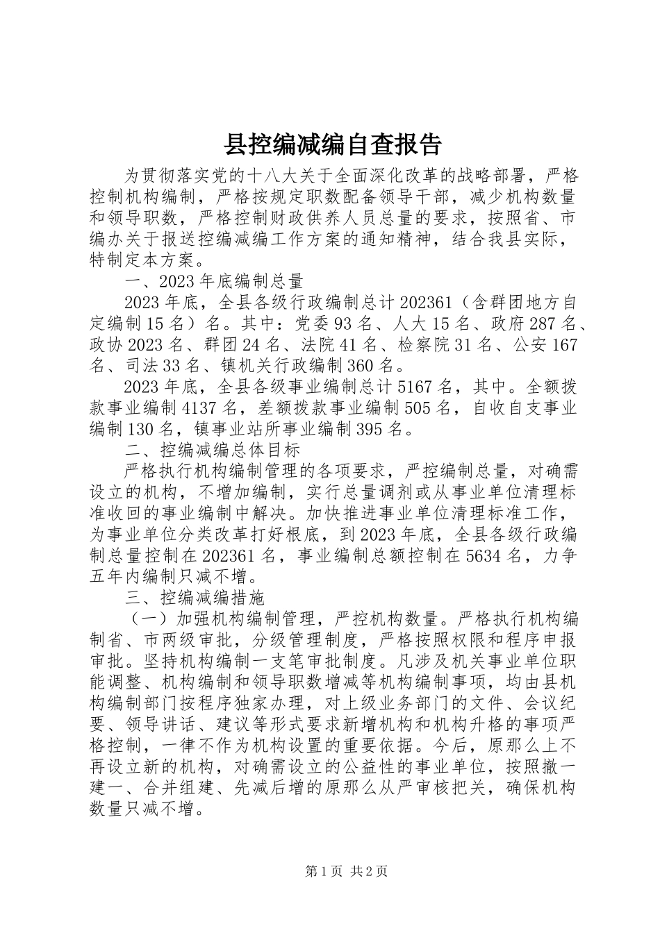 2023年县控编减编自查报告.docx_第1页