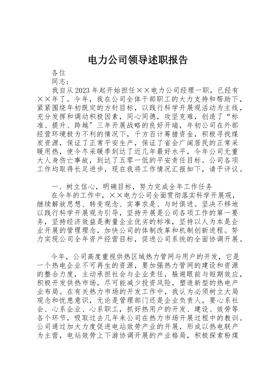 2023年电力公司领导述职报告新编.docx_第1页