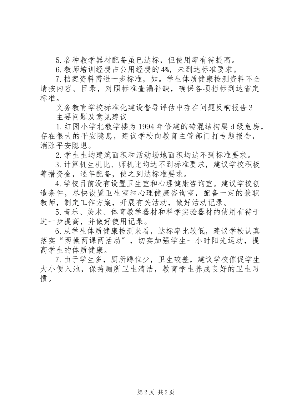 2023年学校标准化建设督导中存在问题反馈报告.docx_第2页
