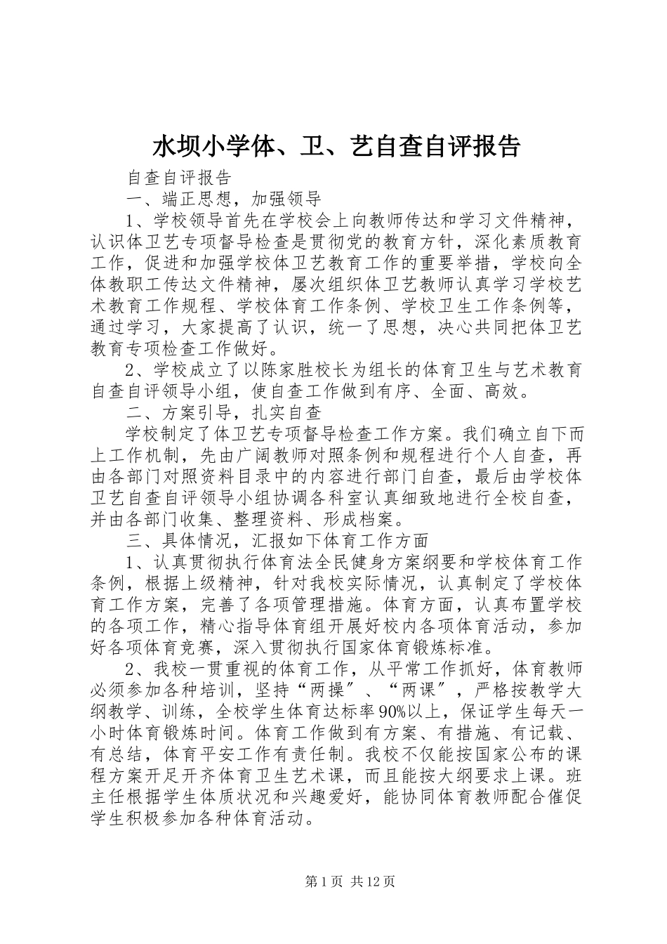 2023年水坝小学体卫艺自查自评报告.docx_第1页