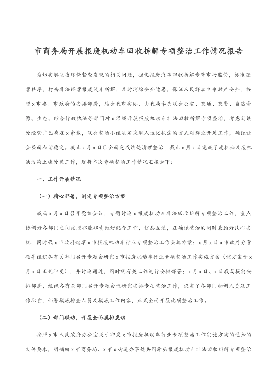 市商务局开展报废机动车回收拆解专项整治工作情况报告.docx_第1页