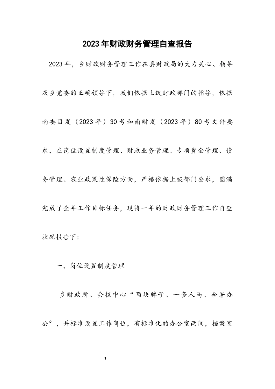 2023年财政财务管理自查报告.docx_第1页