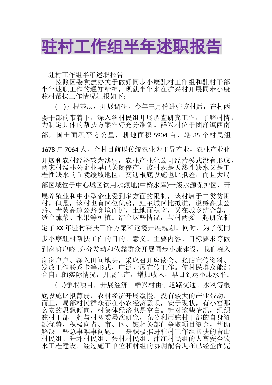 2023年驻村工作组半年述职报告.doc_第1页