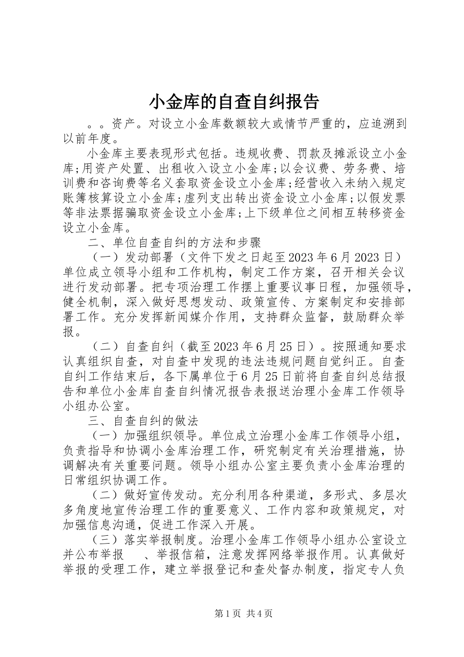 2023年小金库的自查自纠报告.docx_第1页