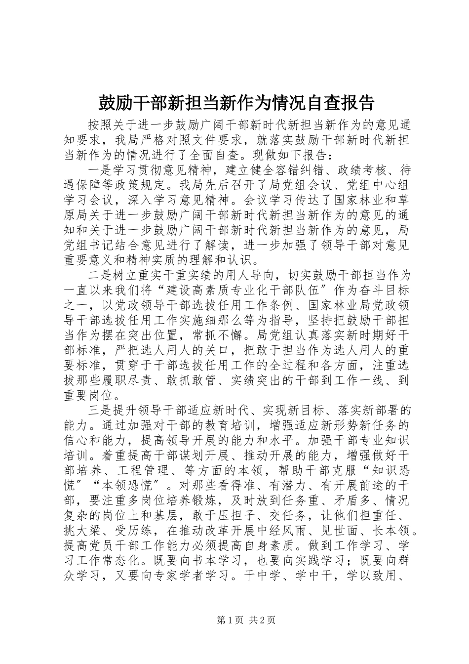 2023年激励干部新担当新作为情况自查报告.docx_第1页