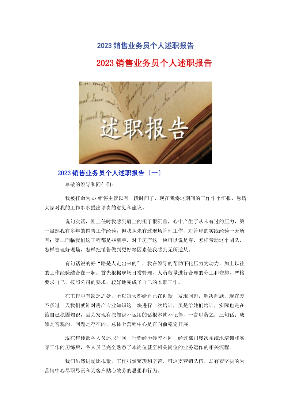 2023年销售业务员个人述职报告2.docx_第1页
