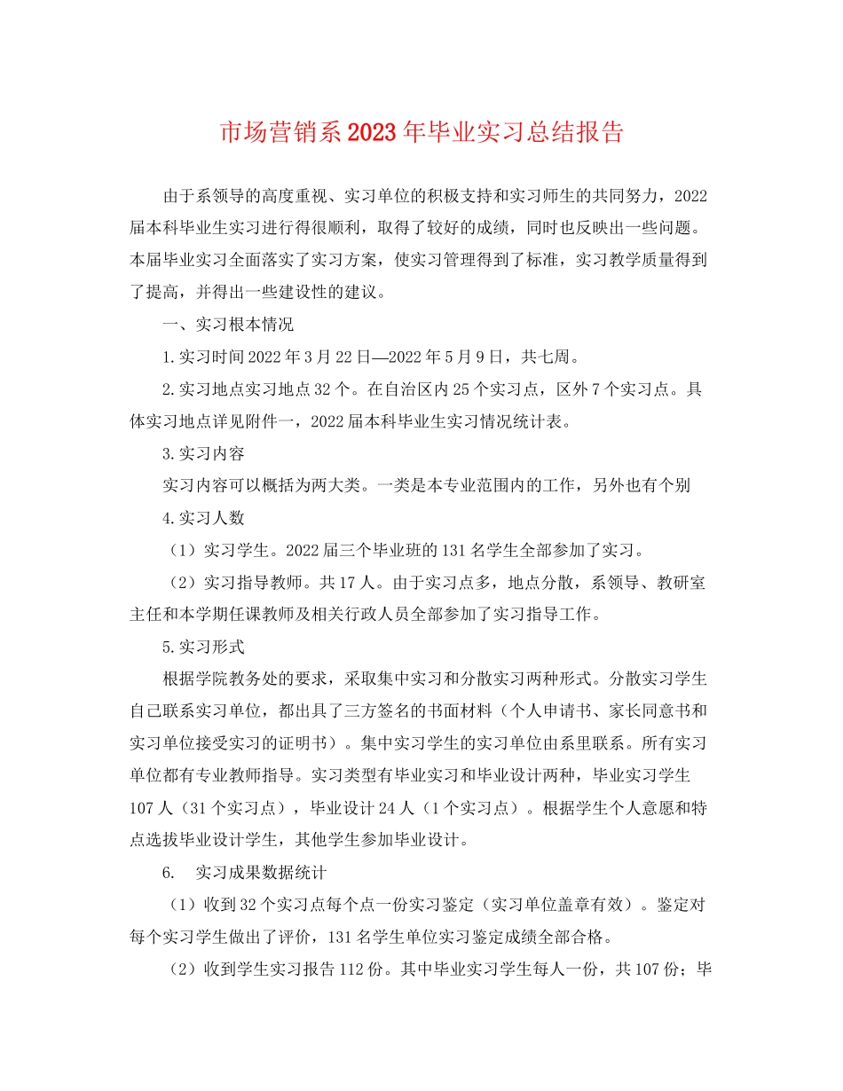 2023年市场营销系毕业实习总结报告.docx_第1页