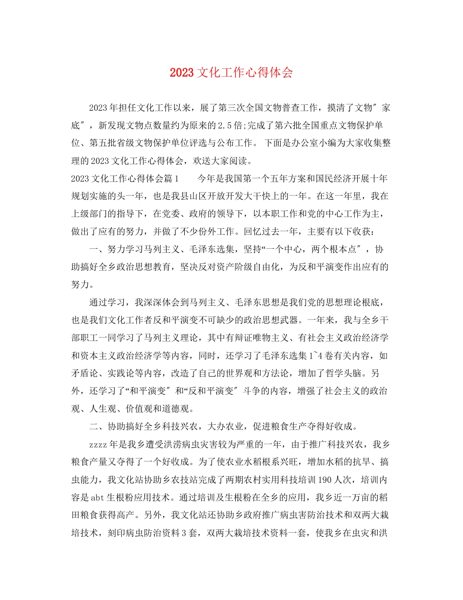 2023年文化工作心得体会2.docx_第1页