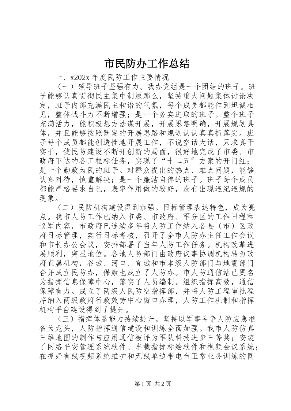 2023年市民防办工作总结.docx_第1页
