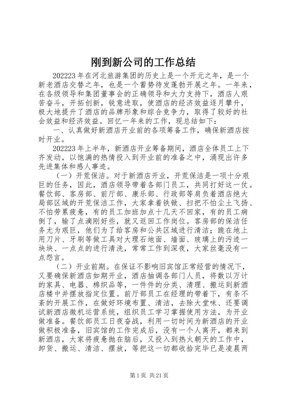 2023年刚到新公司的工作总结.docx_第1页
