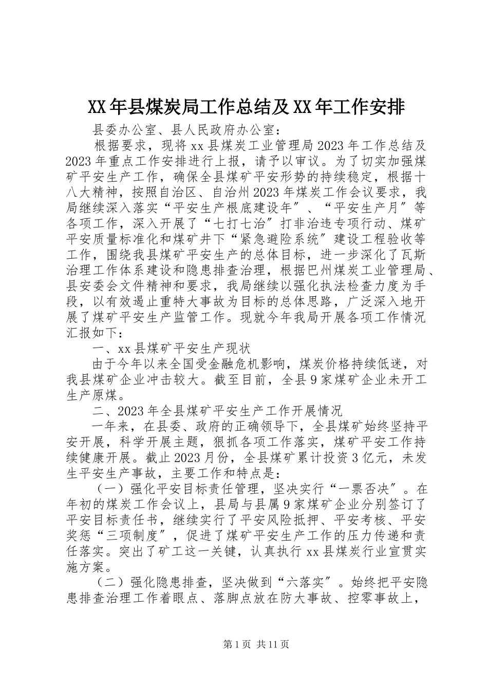 2023年县煤炭局工作总结及工作安排.docx_第1页