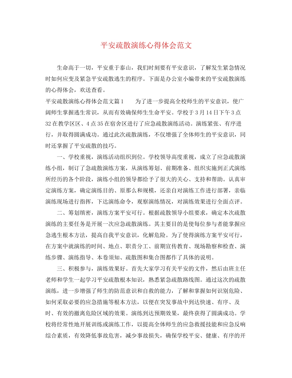 2023年安全疏散演练心得体会范文.docx_第1页