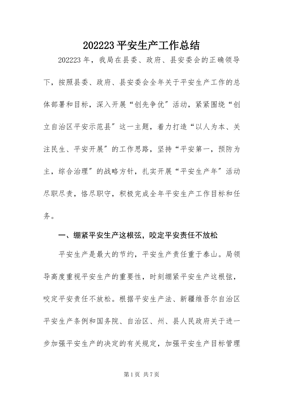 2023年安全生产工作总结4新编.docx_第1页