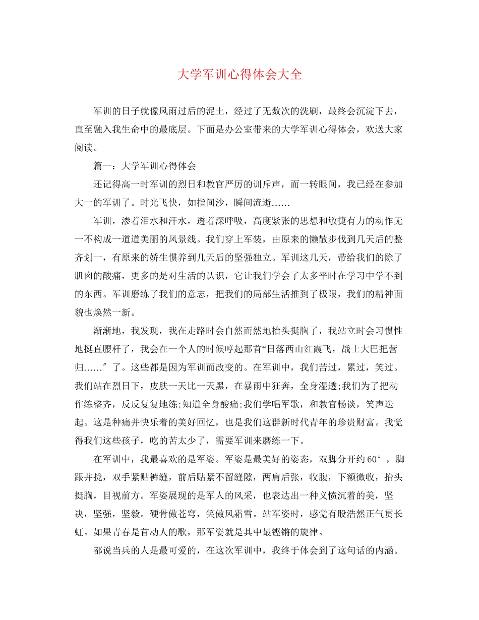 2023年大学军训心得体会大全.docx_第1页