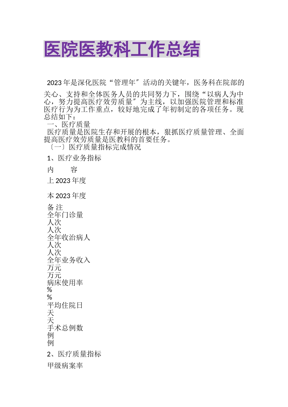 2023年医院医教科工作总结.doc_第1页