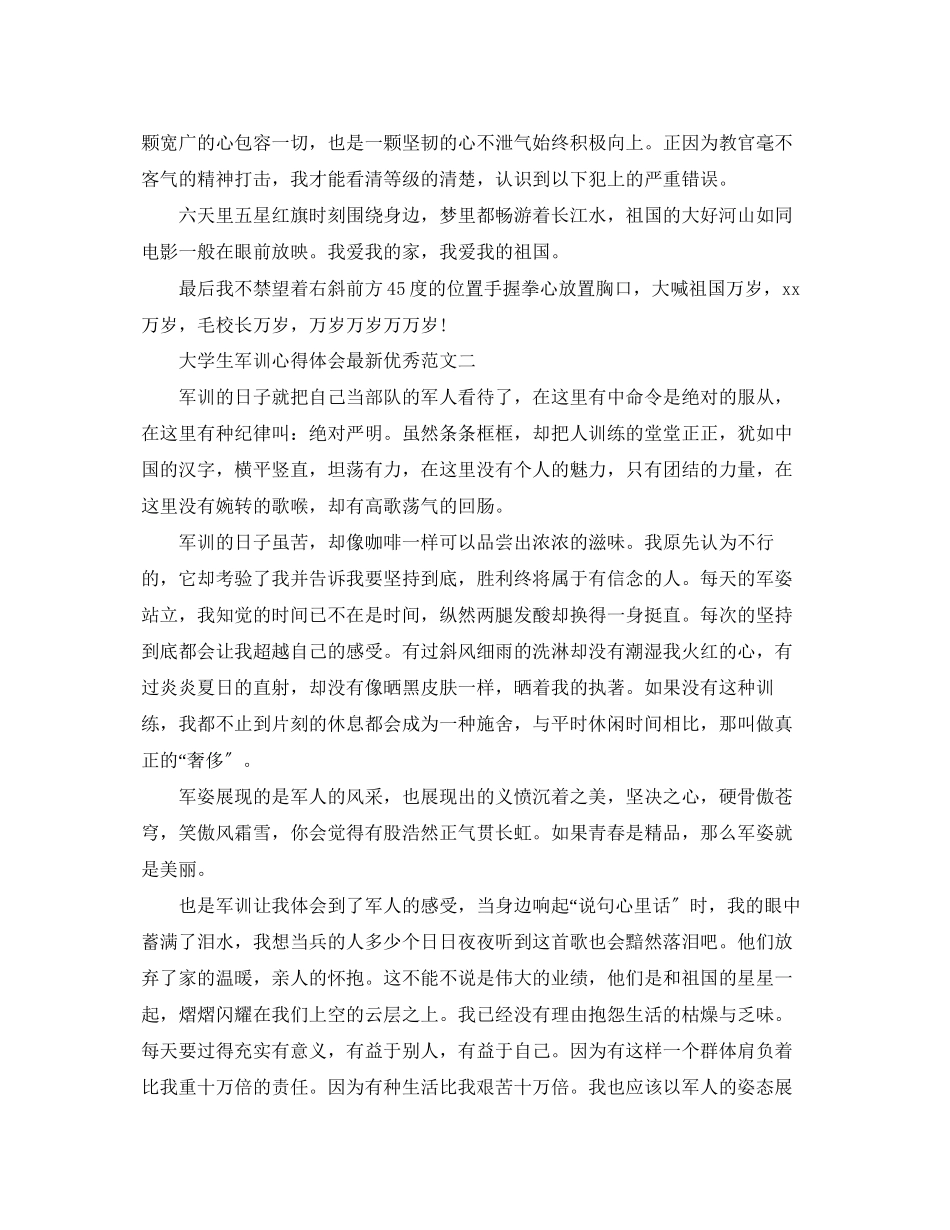 2023年大学生军训心得体会优秀范文.docx_第2页