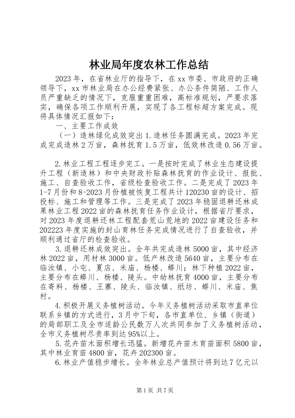 2023年林业局度农林工作总结.docx_第1页