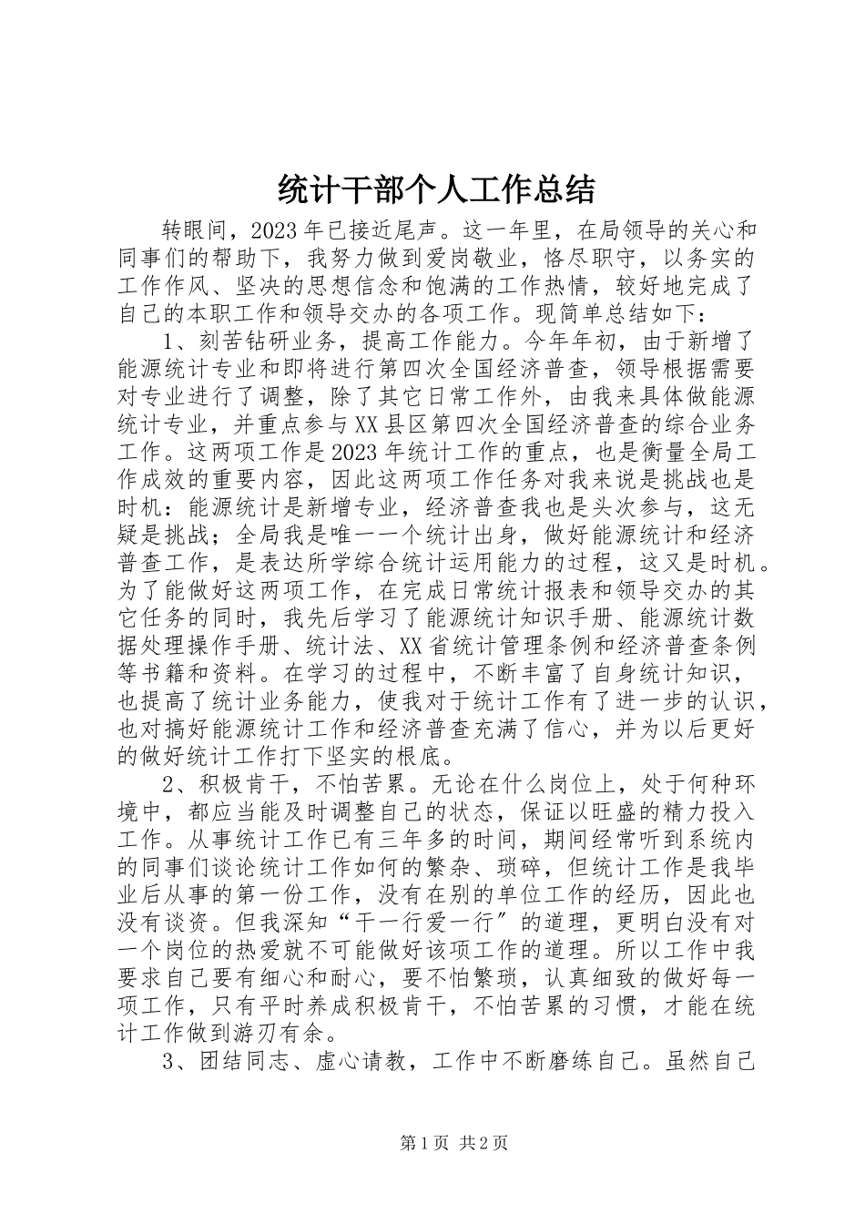 2023年统计干部个人工作总结.docx_第1页