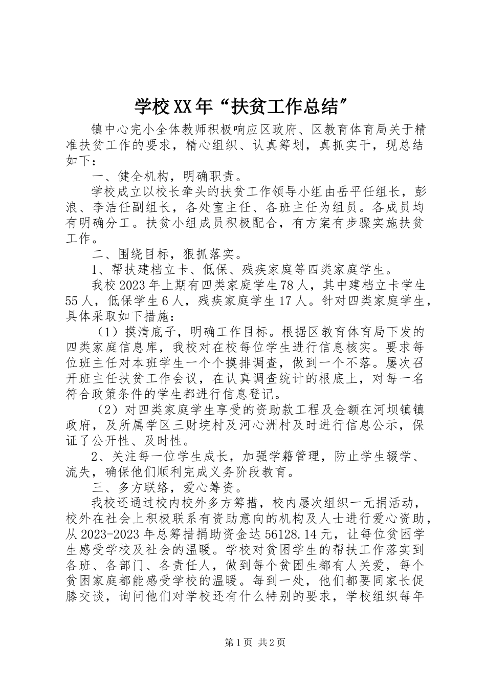 2023年学校“扶贫工作总结”.docx_第1页