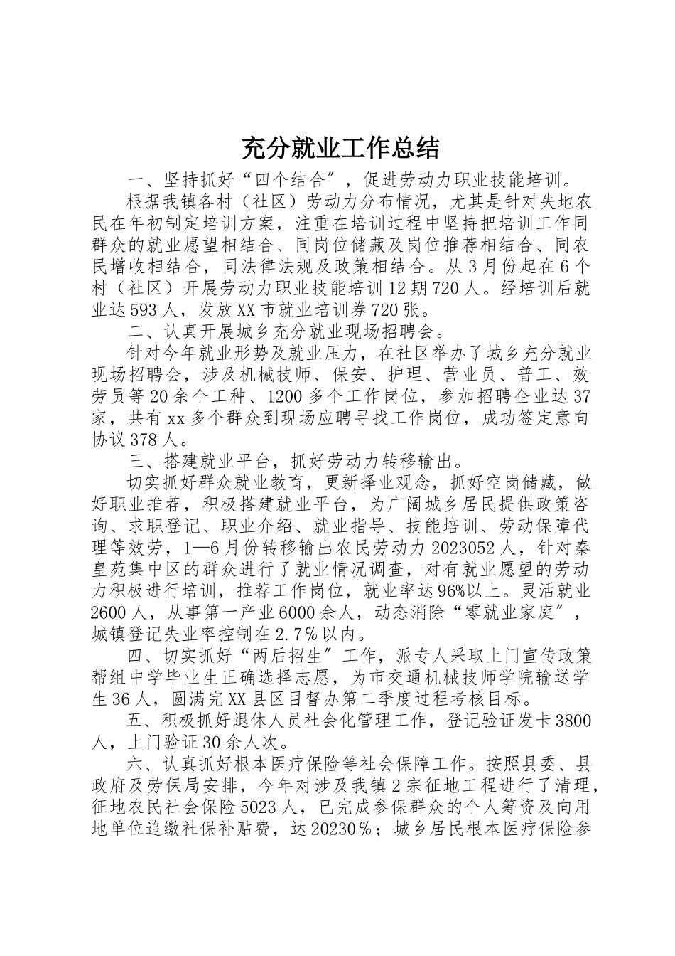 2023年充分就业工作总结.docx_第1页