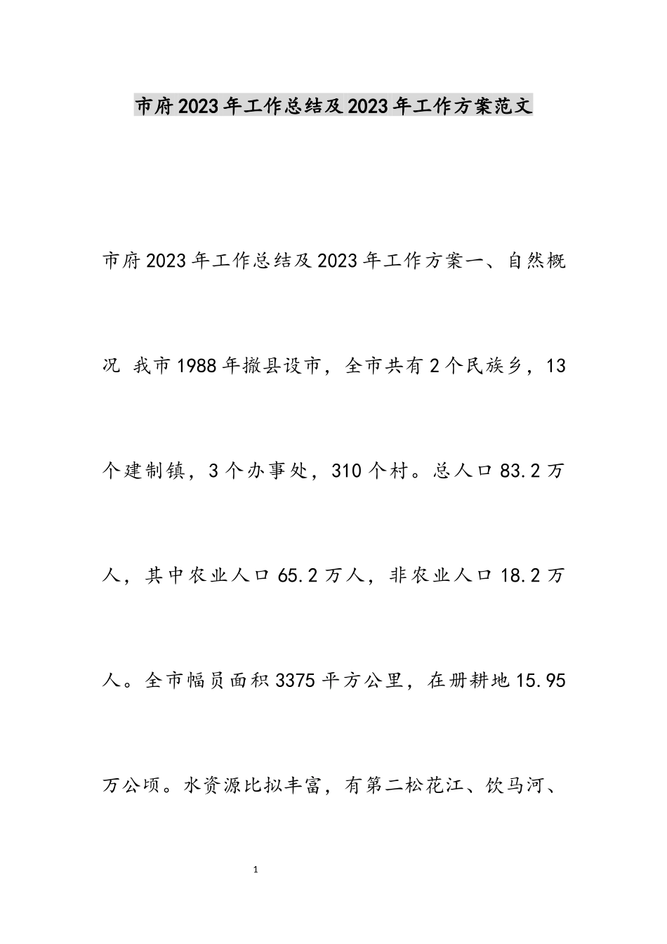 市府2023年工作总结及2023年工作计划.docx_第1页