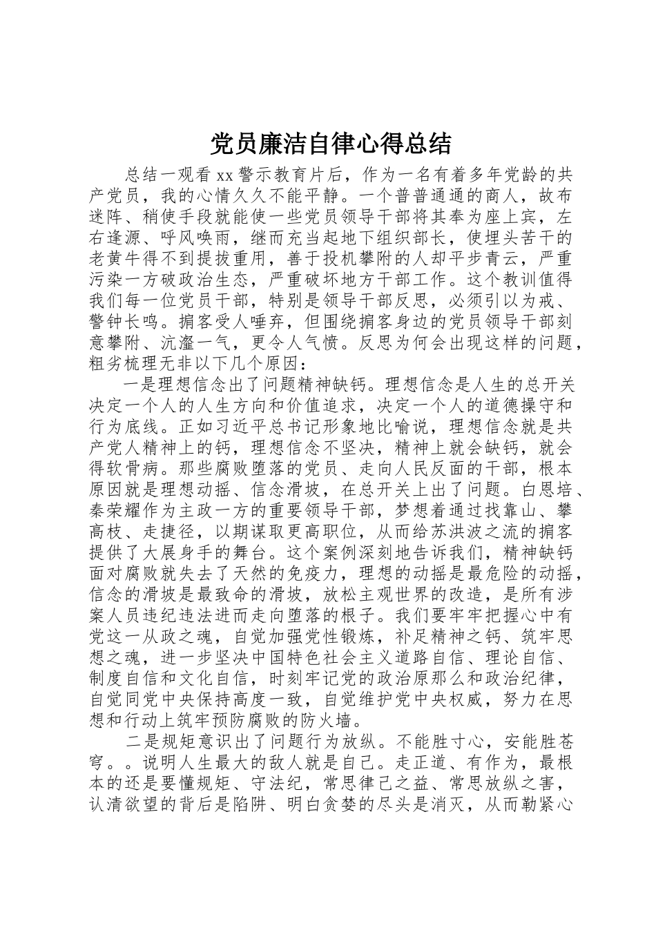 2023年党员廉洁自律心得总结.docx_第1页