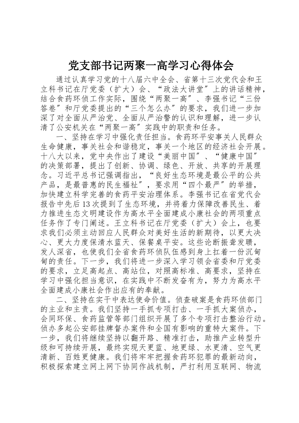 2023年党支部书记两聚一高学习心得体会.docx_第1页
