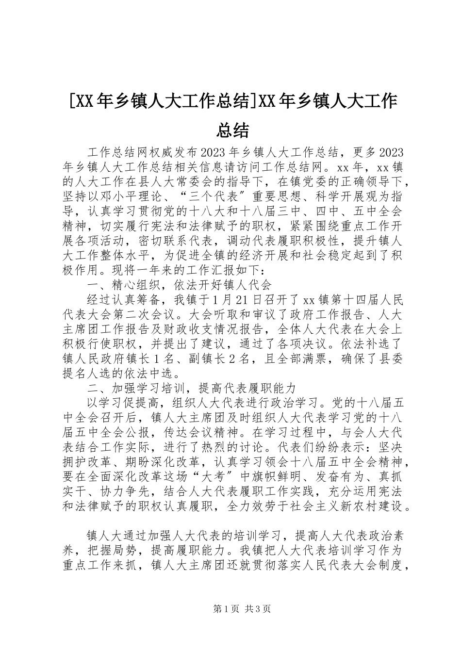 2023年乡镇人大工作总结乡镇人大工作总结新编.docx_第1页