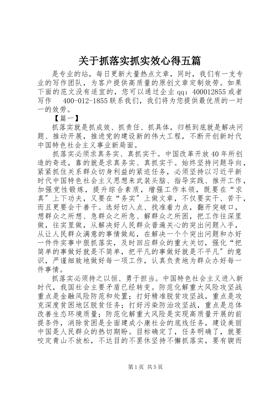 2023年抓落实抓实效心得五篇.docx_第1页
