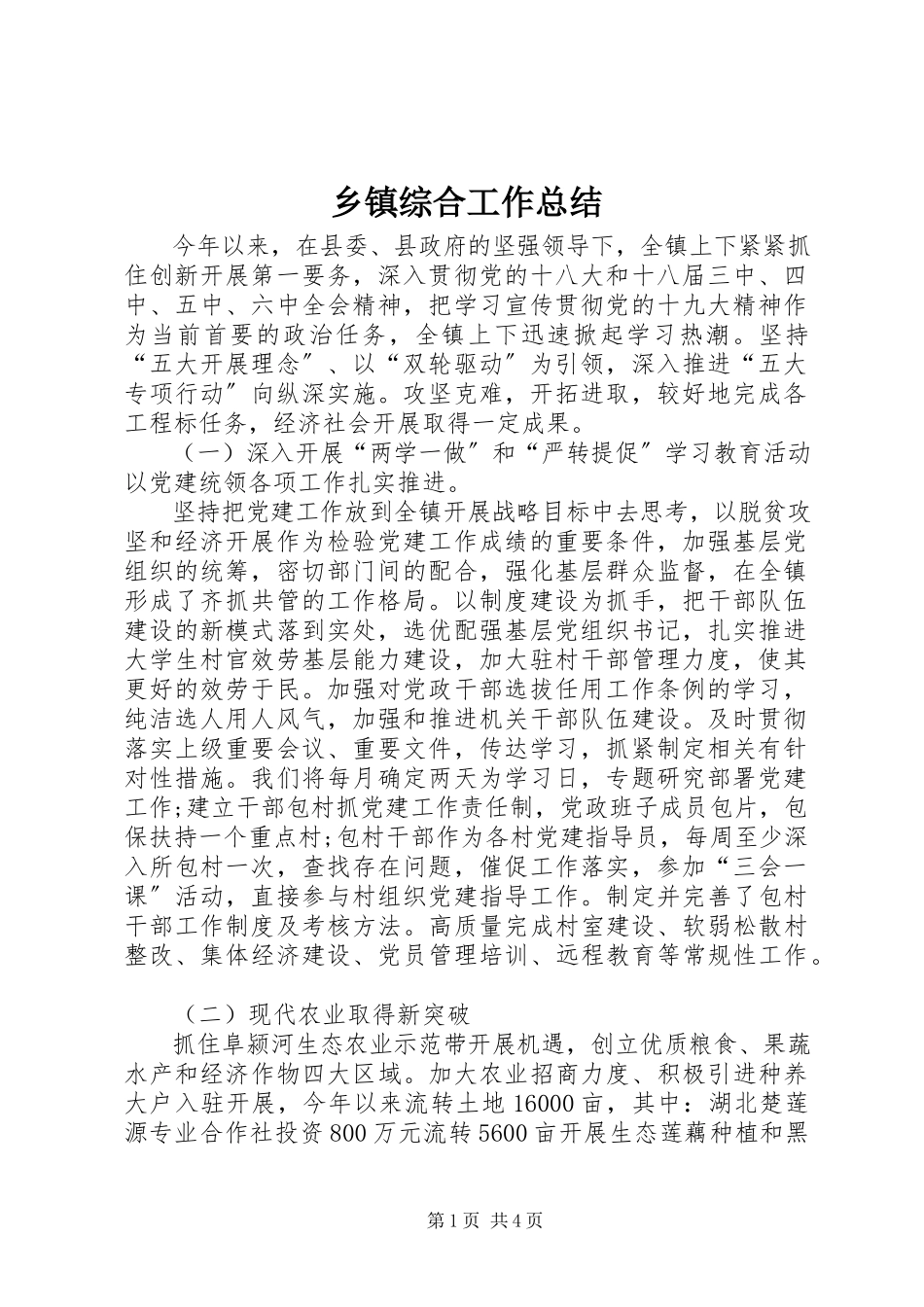 2023年乡镇综合工作总结.docx_第1页