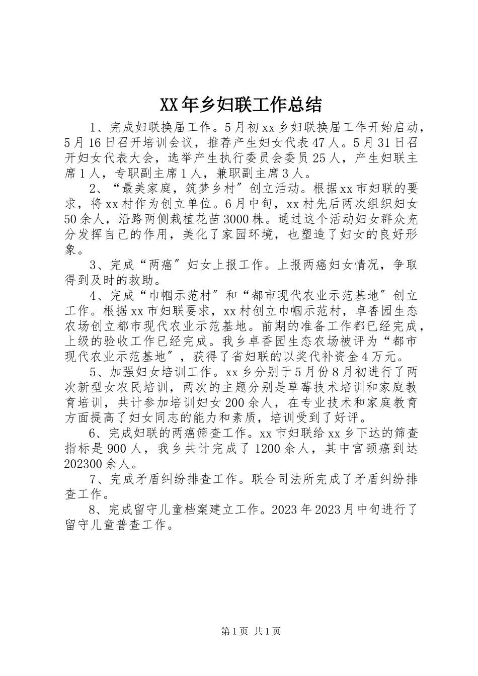 2023年乡妇联工作总结3.docx_第1页