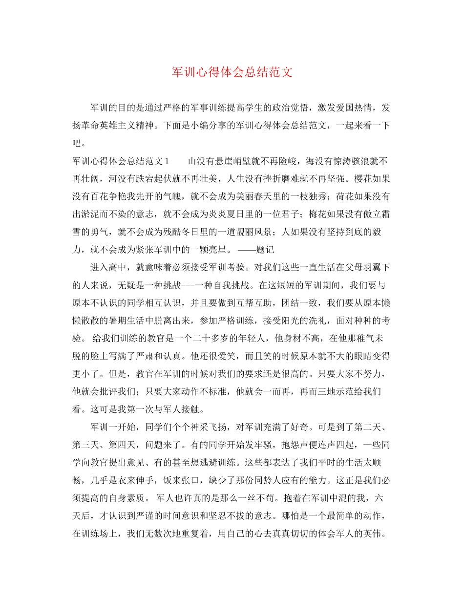 2023年军训心得体会总结范文.docx_第1页