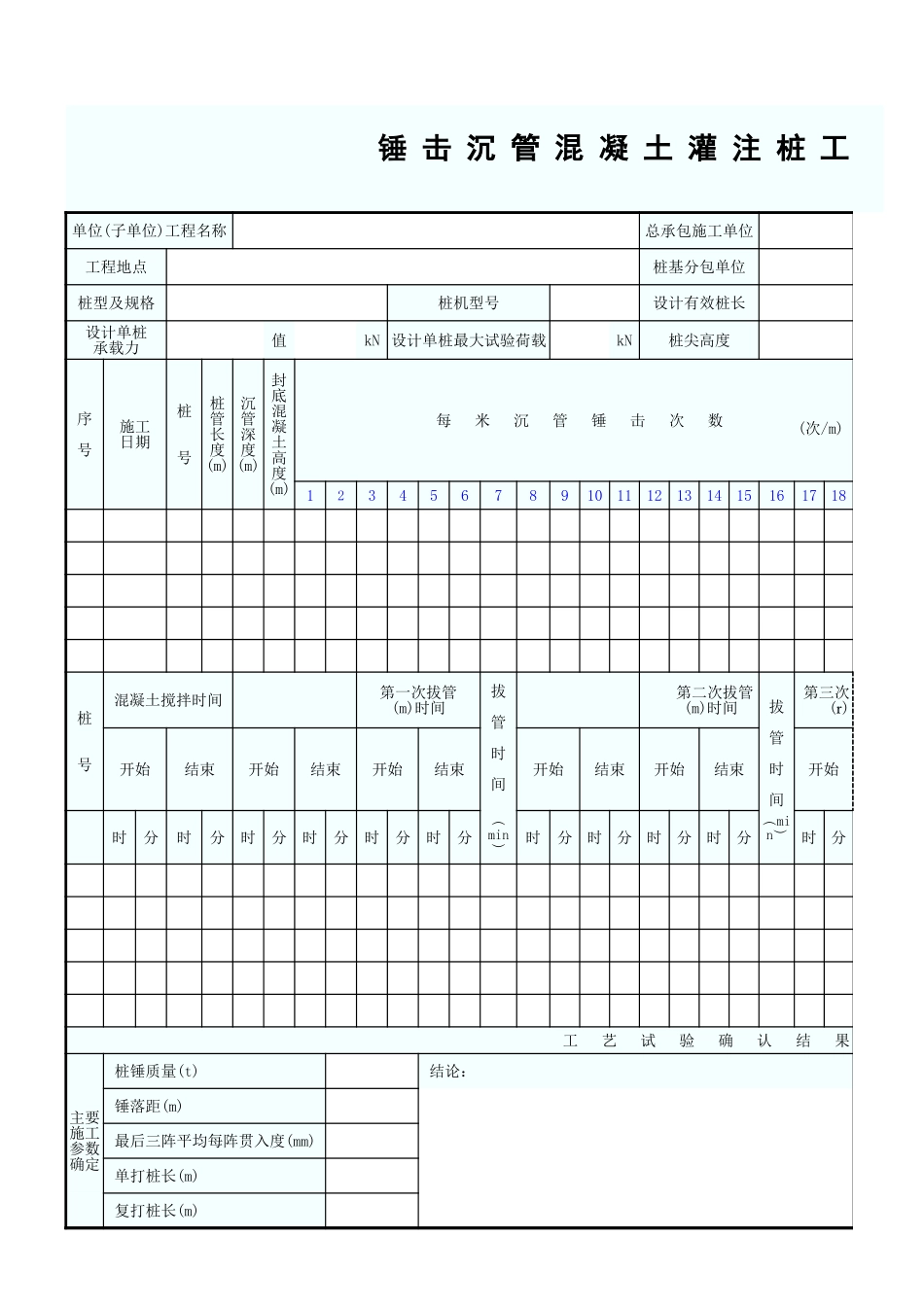 锤击沉管混凝土灌注桩工程施工工艺试验记录表GD2301007.xls_第1页