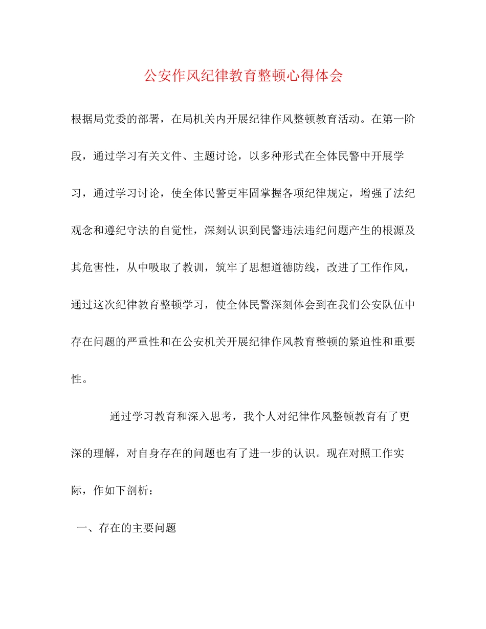2023公安作风纪律教育整顿心得体会.docx_第1页