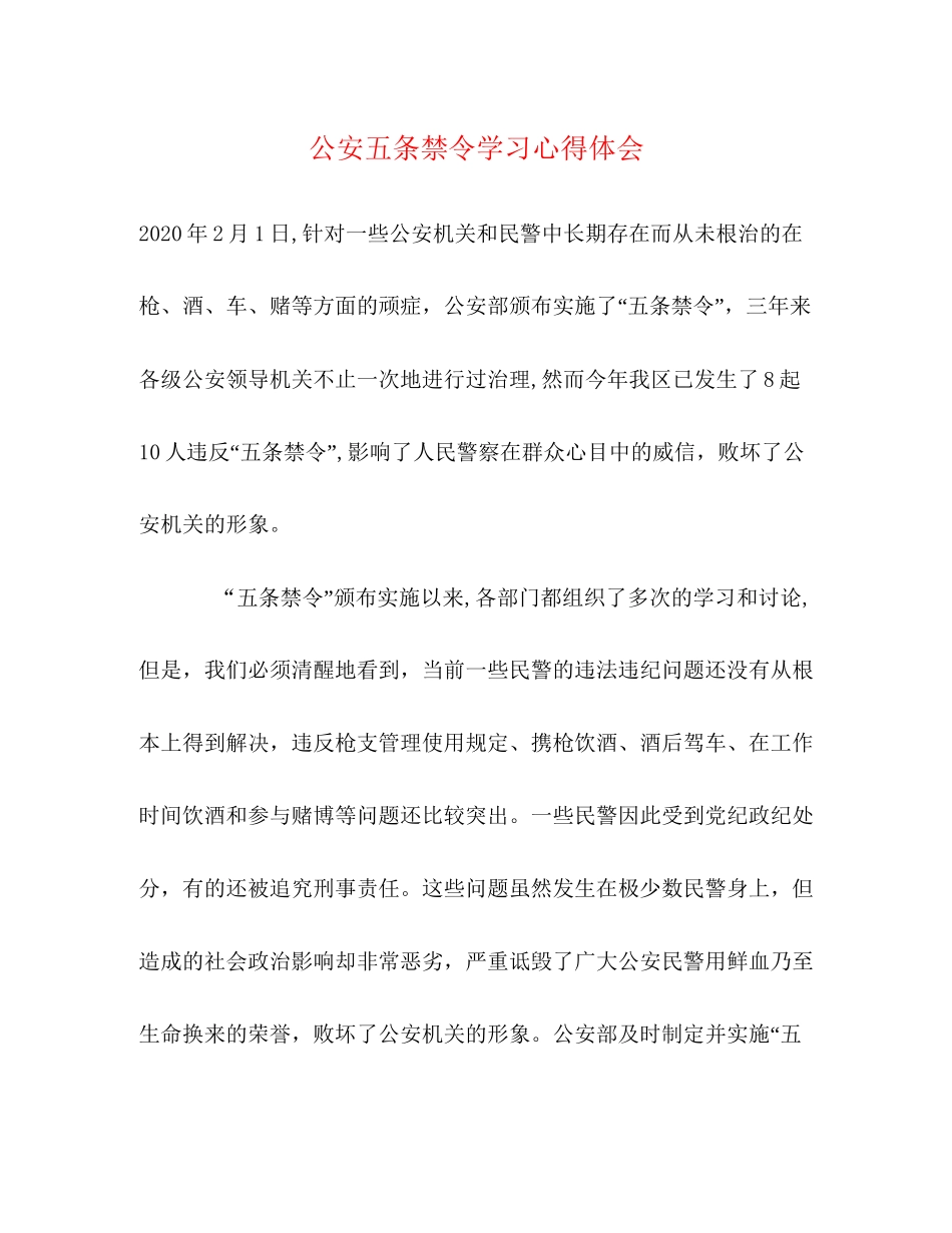 2023公安五条禁令学习心得体会.docx_第1页