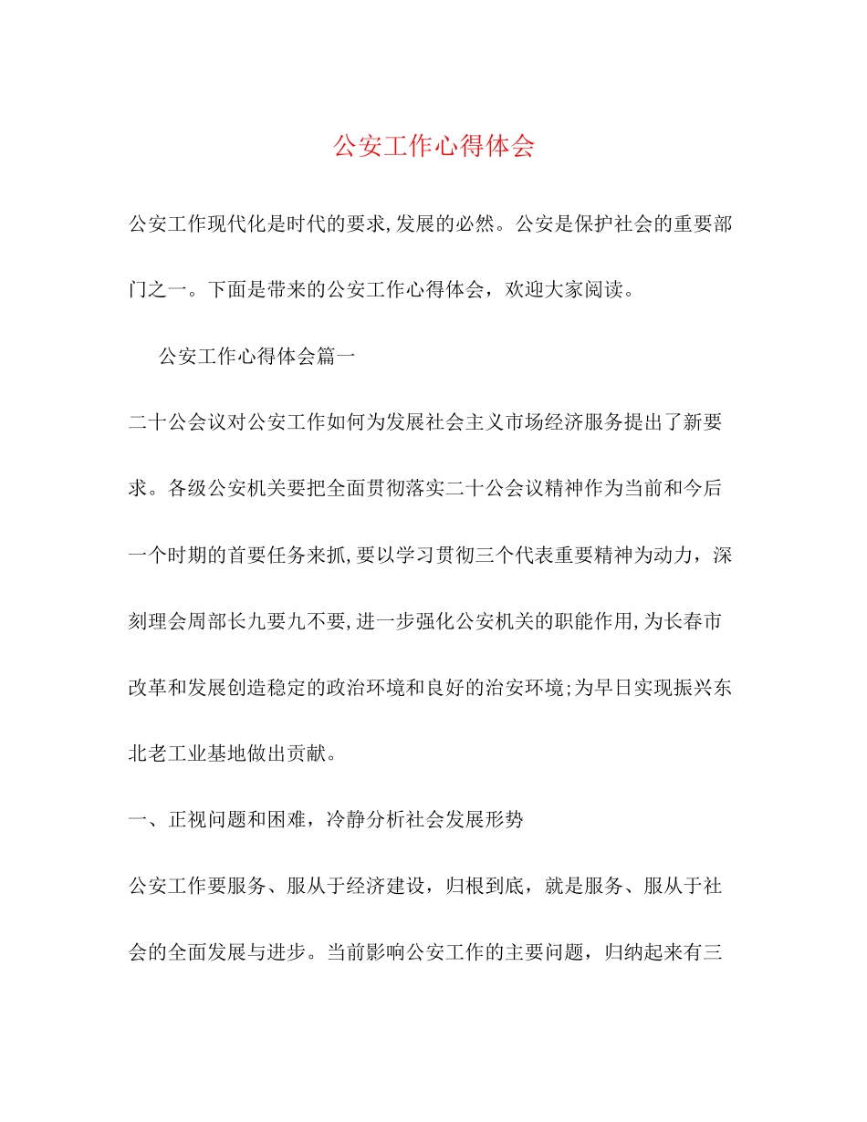 2023公安工作心得体会.docx_第1页